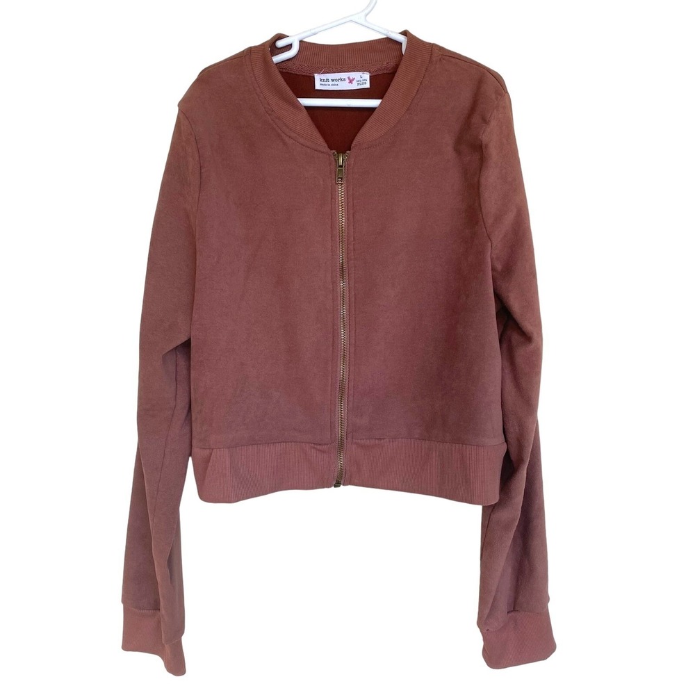 Knit Works Girls Plus L 14.5-16.5 Cropped Bomber Jacket Cinnamon Brown NWT